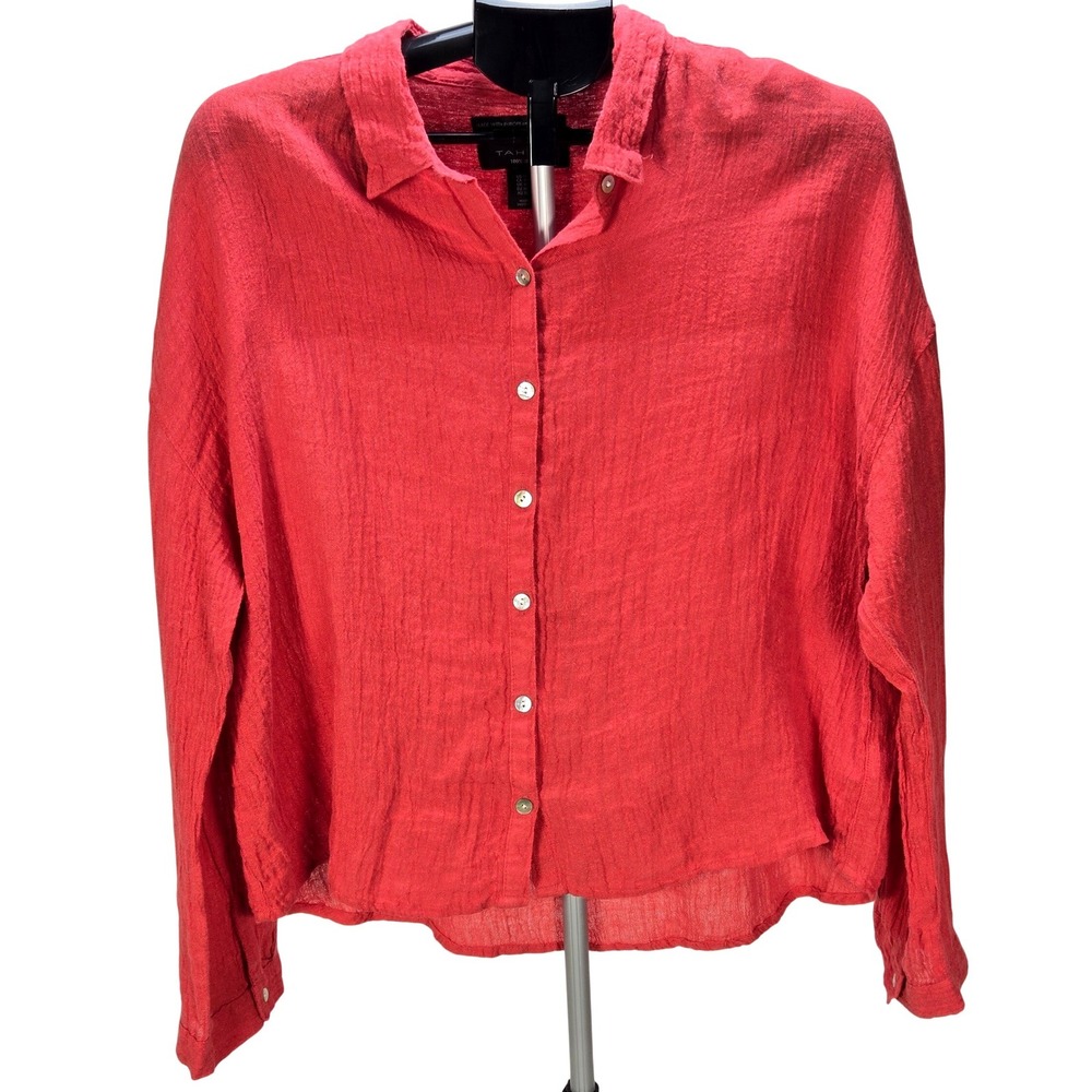 Women's Tahari Size XL 100% Linen Gauze Button Down Shirt‎ Coastal Grandma